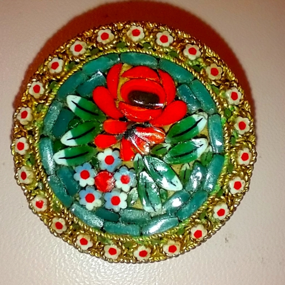 Vintage Italy Micro Mosaic Pin